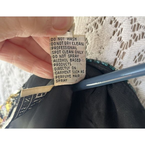 Oleg Cassini Black Tie Black Vintage 100% Silk Beaded Sequined 80s 90s Dress 10 - Picture 11 of 11